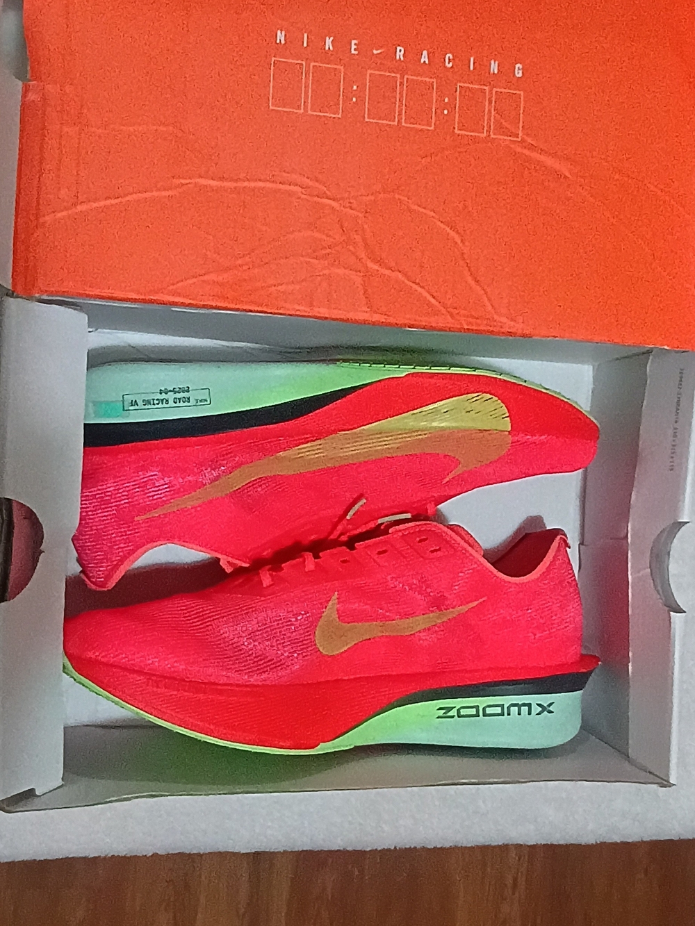 Nike Men’s Racing ZoomX Shoe - Bright Red with Gold Swoosh and Lime Midsole
